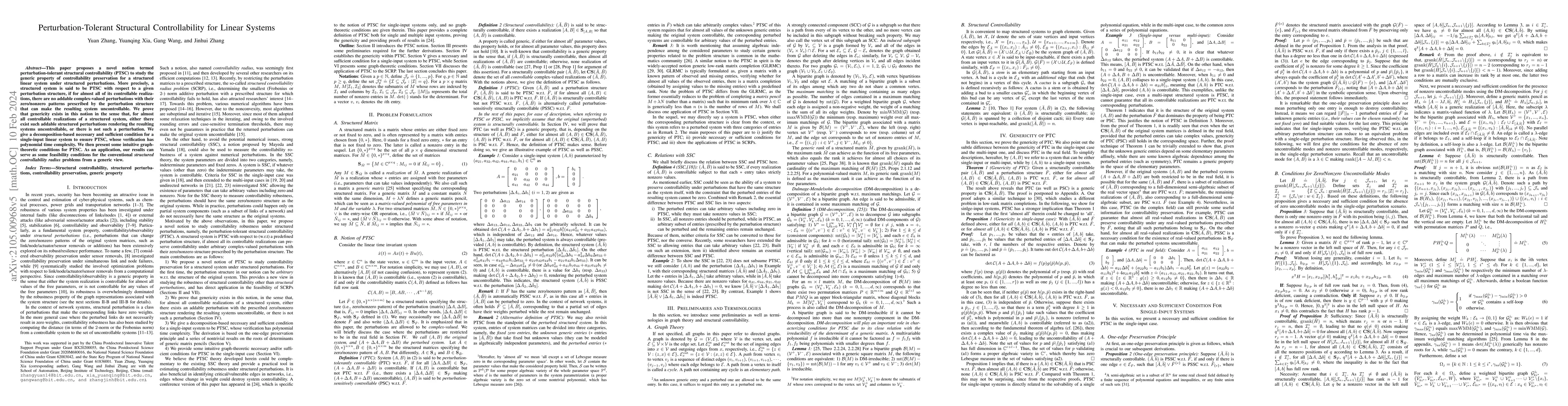 Thumbnail for Perturbation-Tolerant Structural Controllability for Linear Systems