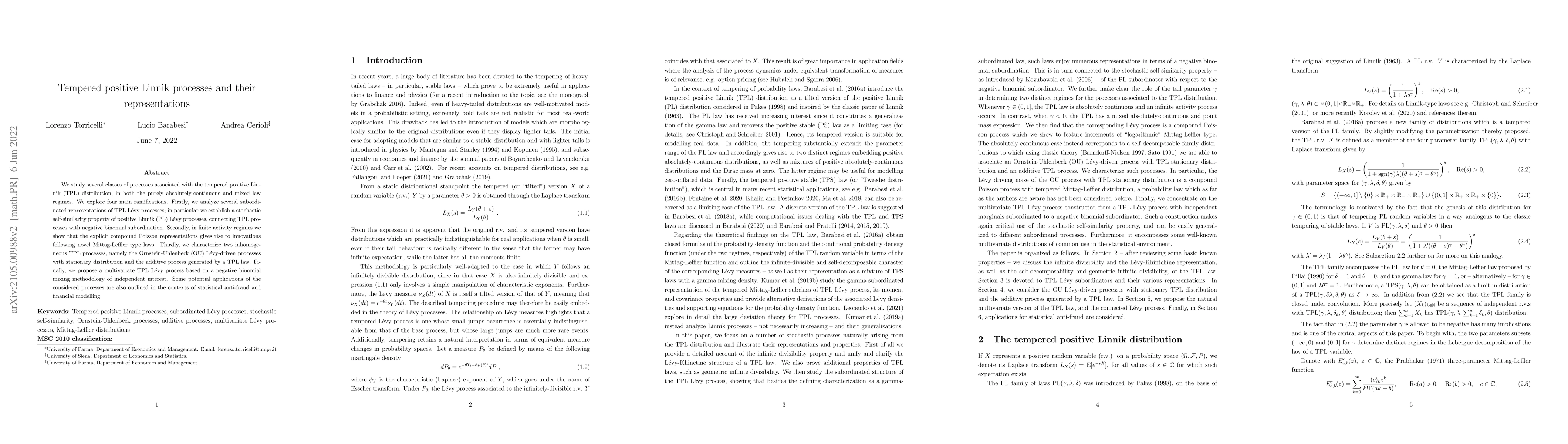 Thumbnail for Tempered positive Linnik processes and their representations