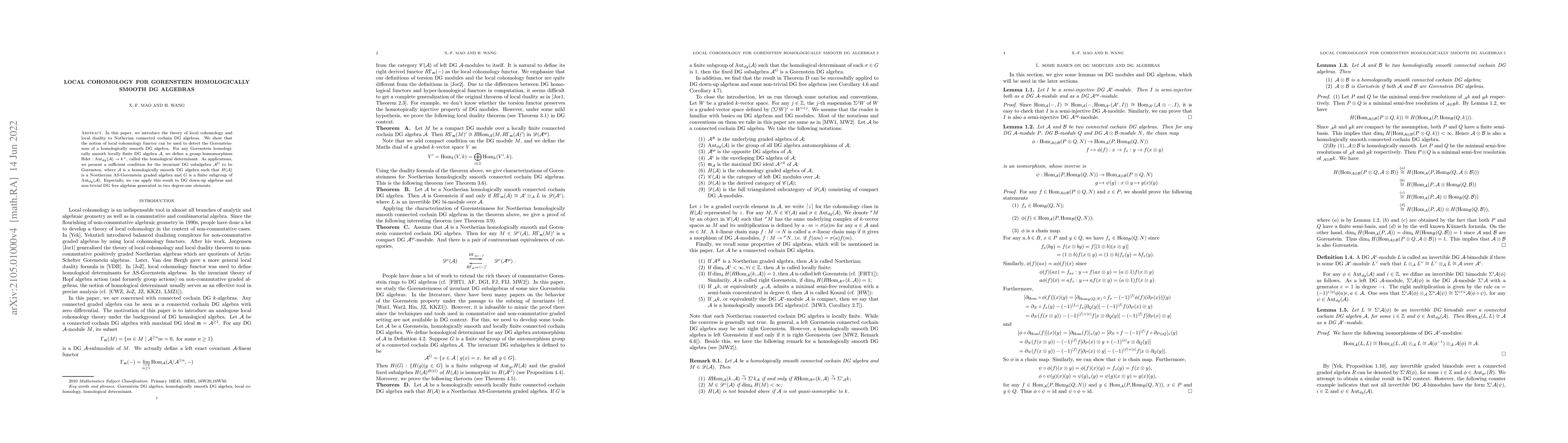 Thumbnail for Local cohomology for Gorenstein homologically smooth DG algebras