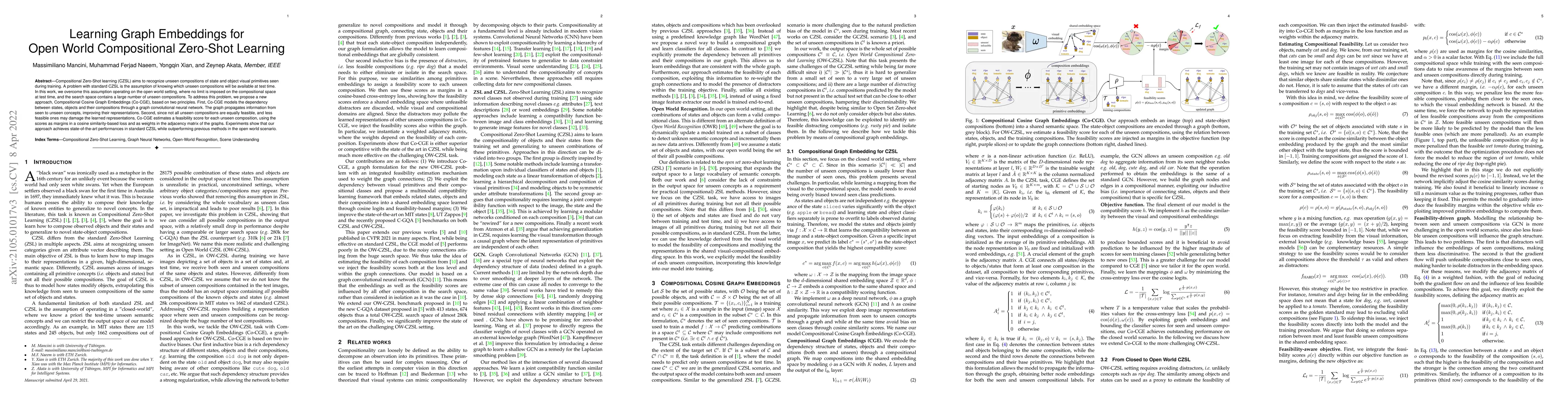 Thumbnail for Learning Graph Embeddings for Open World Compositional Zero-Shot
  Learning