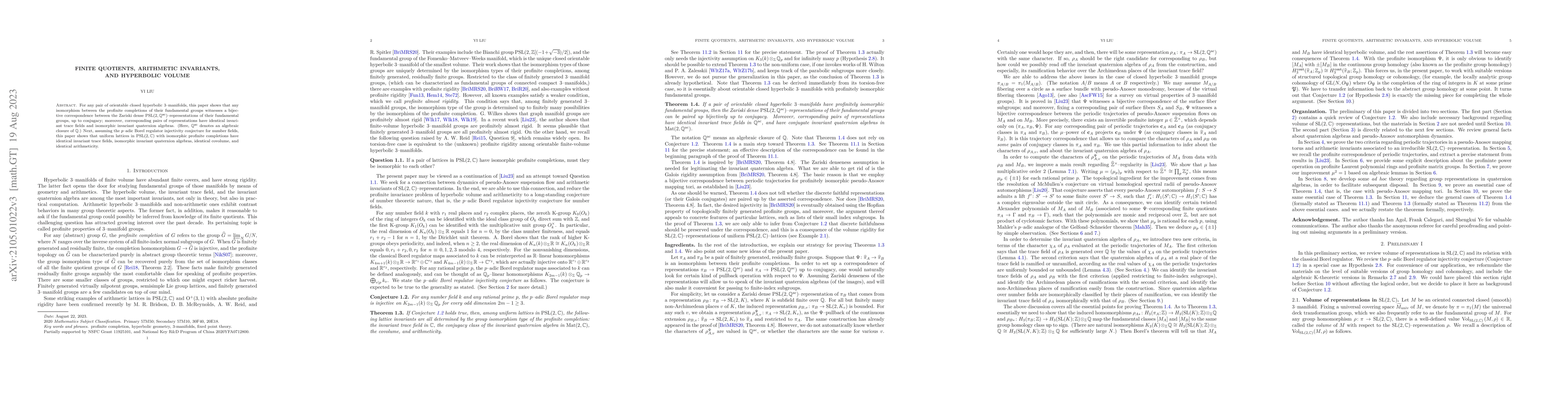 Thumbnail for Finite quotients, arithmetic invariants, and hyperbolic volume