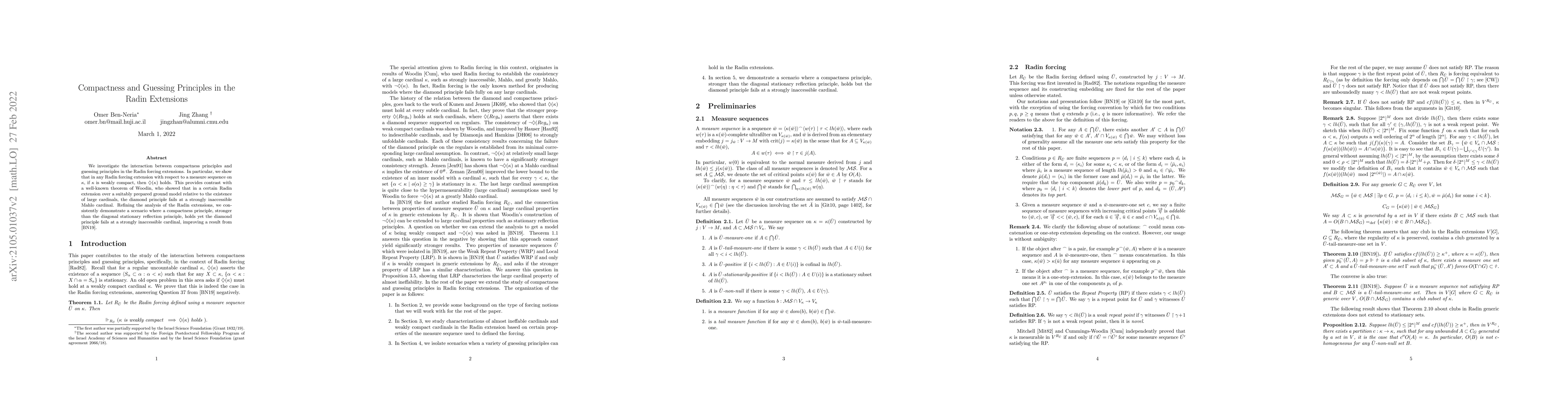 Thumbnail for Compactness and Guessing Principles in the Radin Extensions