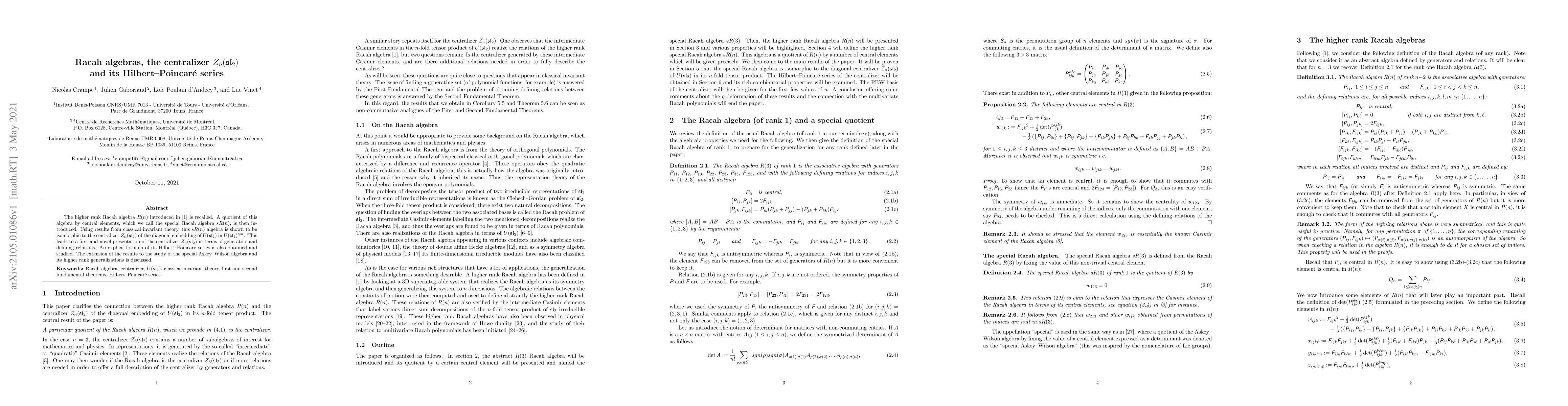 Thumbnail for Racah algebras, the centralizer $Z_n(\mathfrak{sl}_2)$ and its
  Hilbert-Poincar\'e series