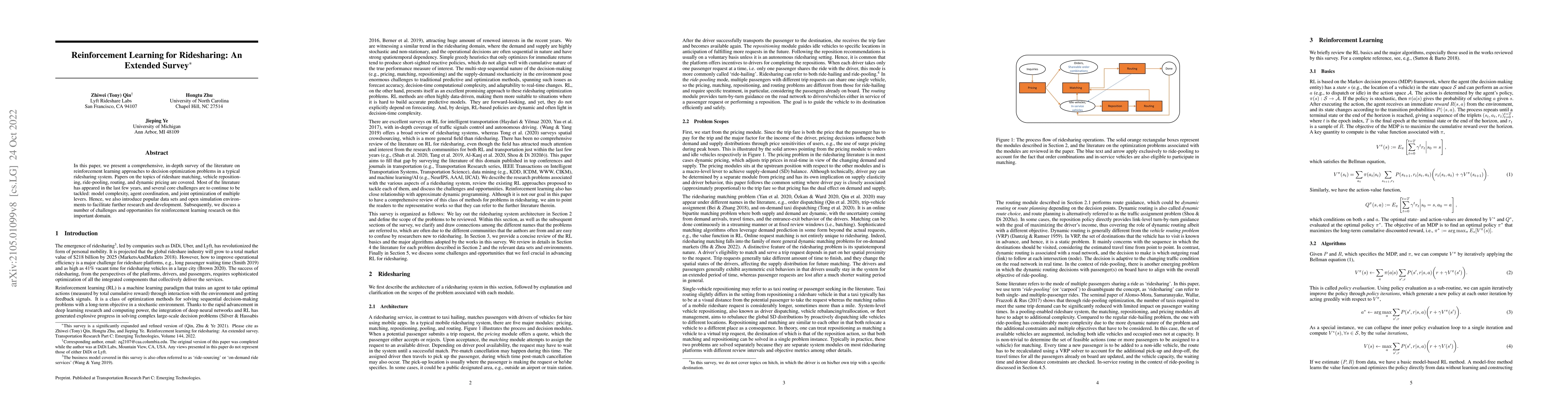 Thumbnail for Reinforcement Learning for Ridesharing: An Extended Survey