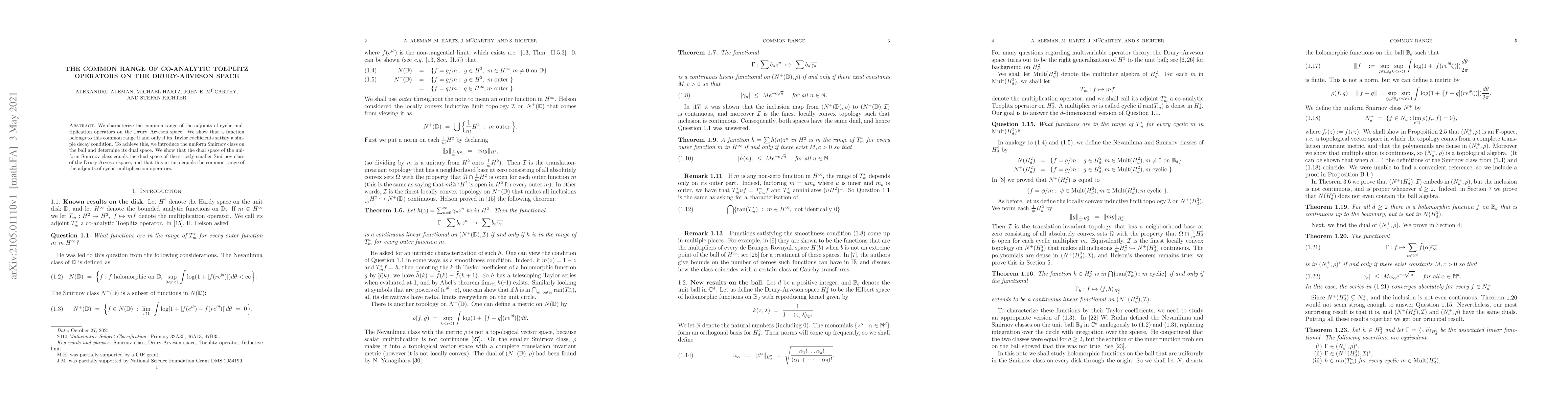 Thumbnail for The common range of co-analytic Toeplitz operators on the Drury-Arveson
  space