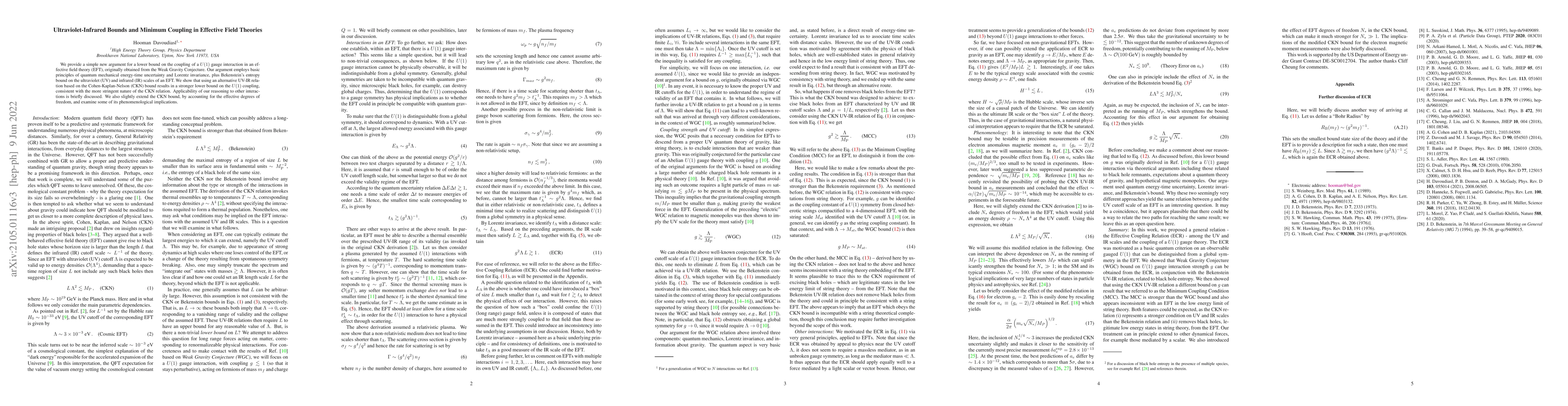 Thumbnail for Ultraviolet-Infrared Bounds and Minimum Coupling in Effective Field
  Theories