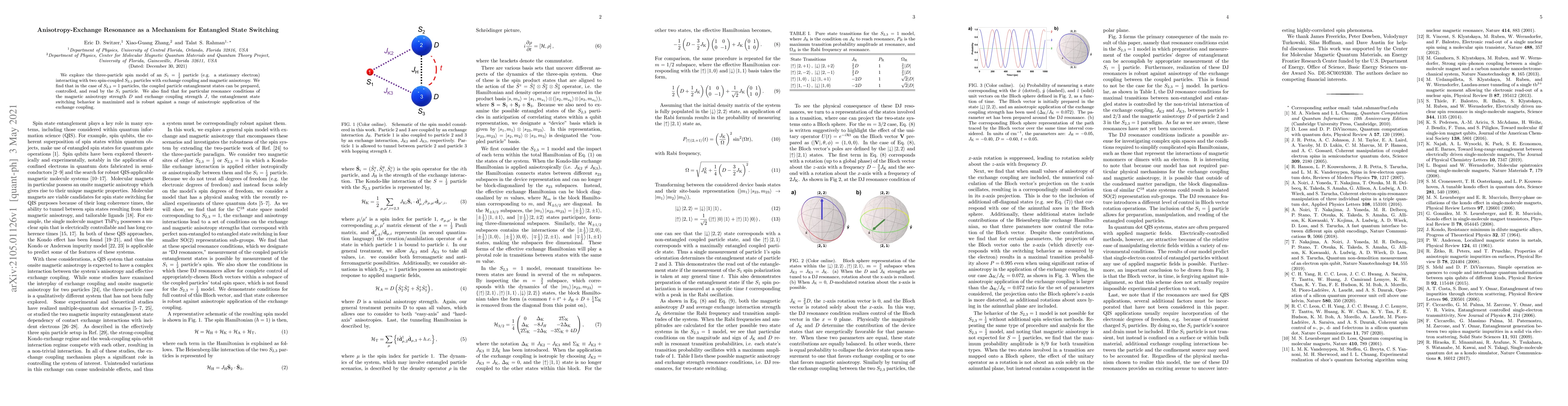 Thumbnail for Anisotropy-Exchange Resonance as a Mechanism for Entangled State
  Switching