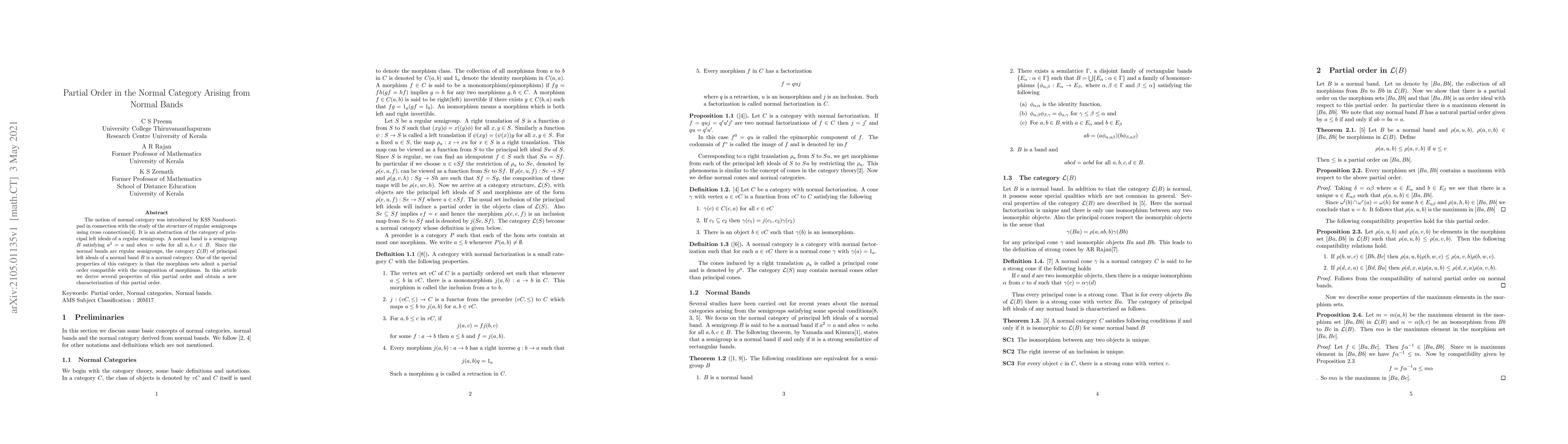 Thumbnail for Partial Order in the Normal Category Arising from Normal Bands