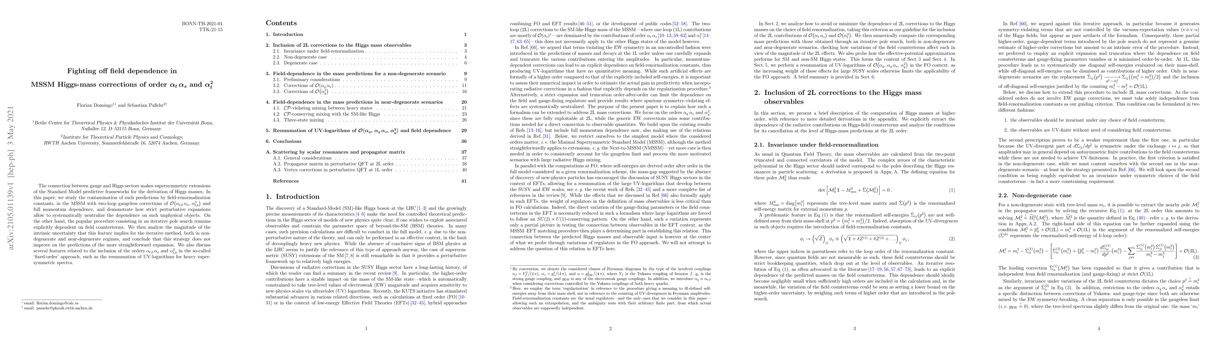 Thumbnail for Fighting off field dependence in MSSM Higgs-mass corrections of order
  $\alpha_t\,\alpha_s$ and $\alpha_t^2$