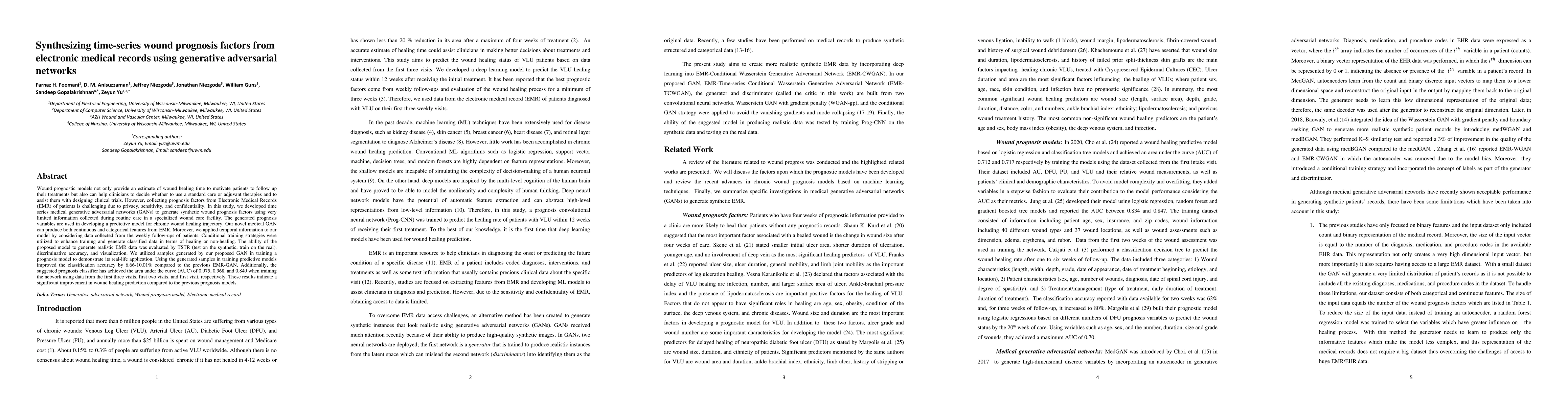 Thumbnail for Synthesizing time-series wound prognosis factors from electronic medical
  records using generative adversarial networks