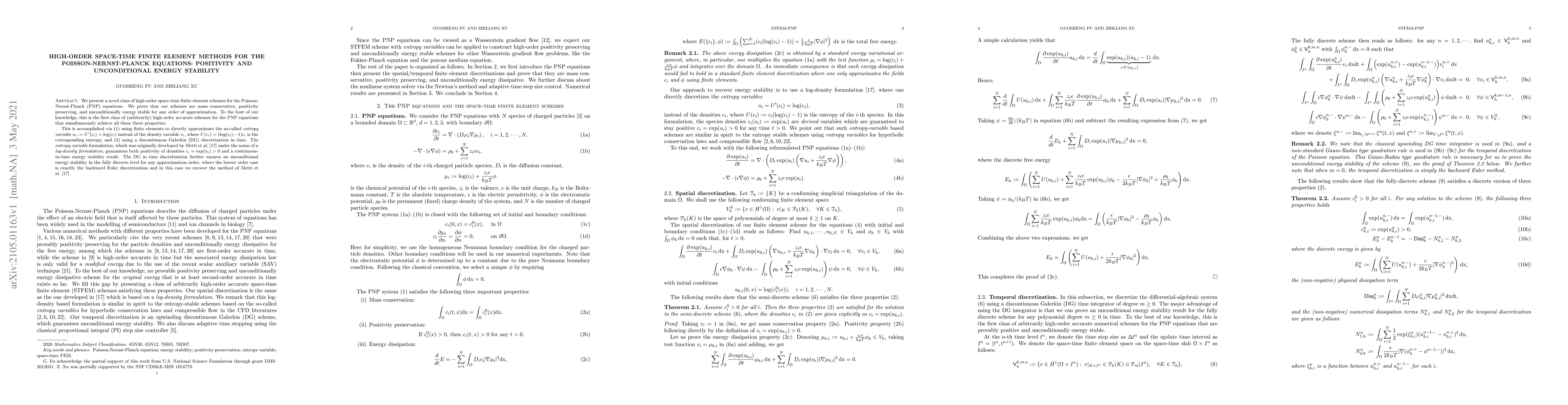 Thumbnail for High-order space-time finite element methods for the
  Poisson-Nernst-Planck equations: Positivity and unconditional energy
  stability