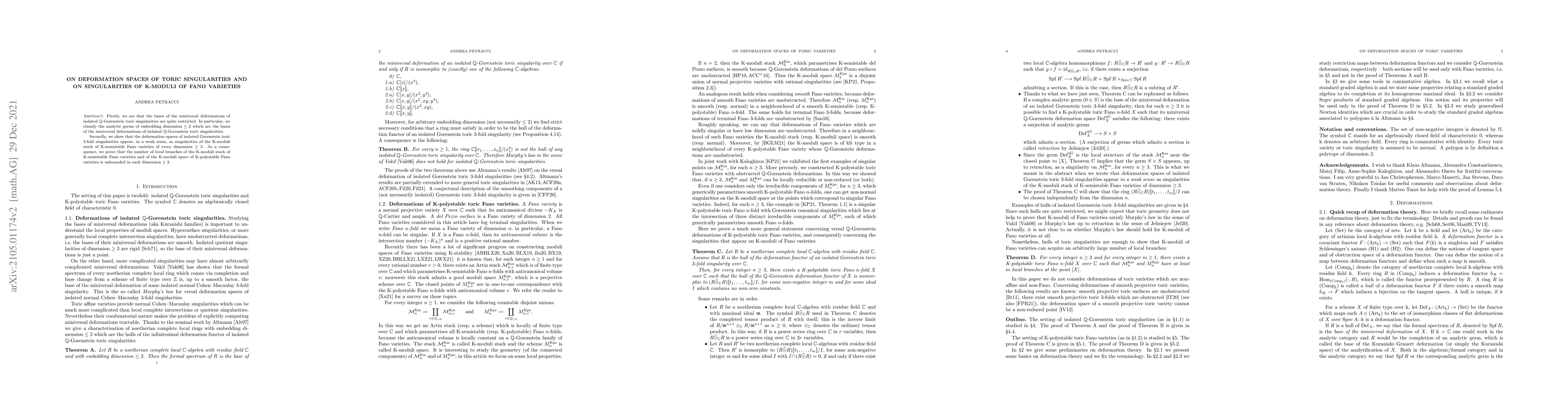 Thumbnail for On deformation spaces of toric singularities and on singularities of
  K-moduli of Fano varieties