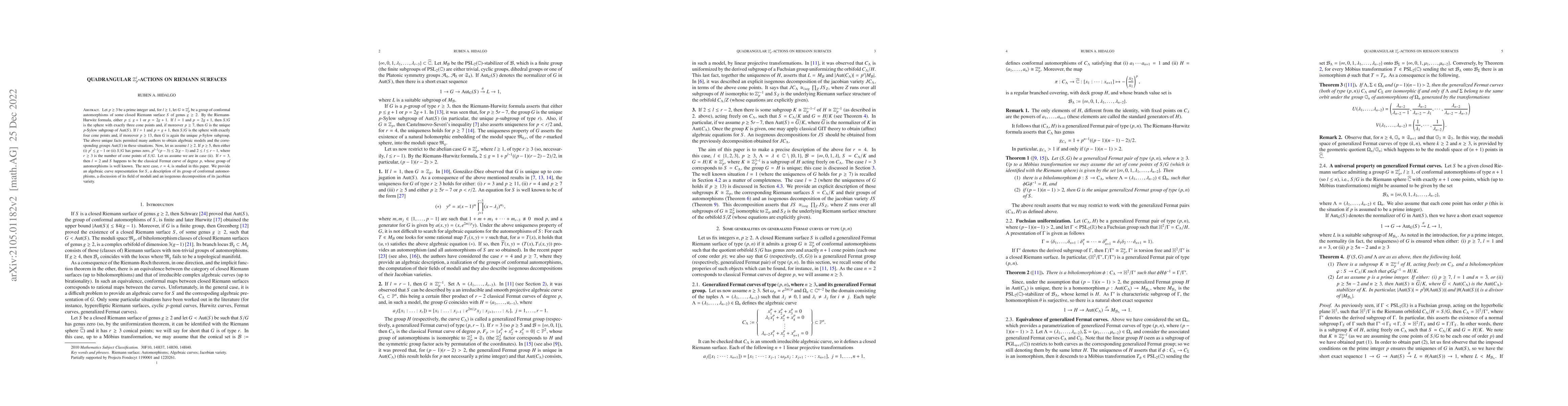Thumbnail for Quadrangular ${\mathbb Z}_{p}^{l}$-actions on Riemann surfaces