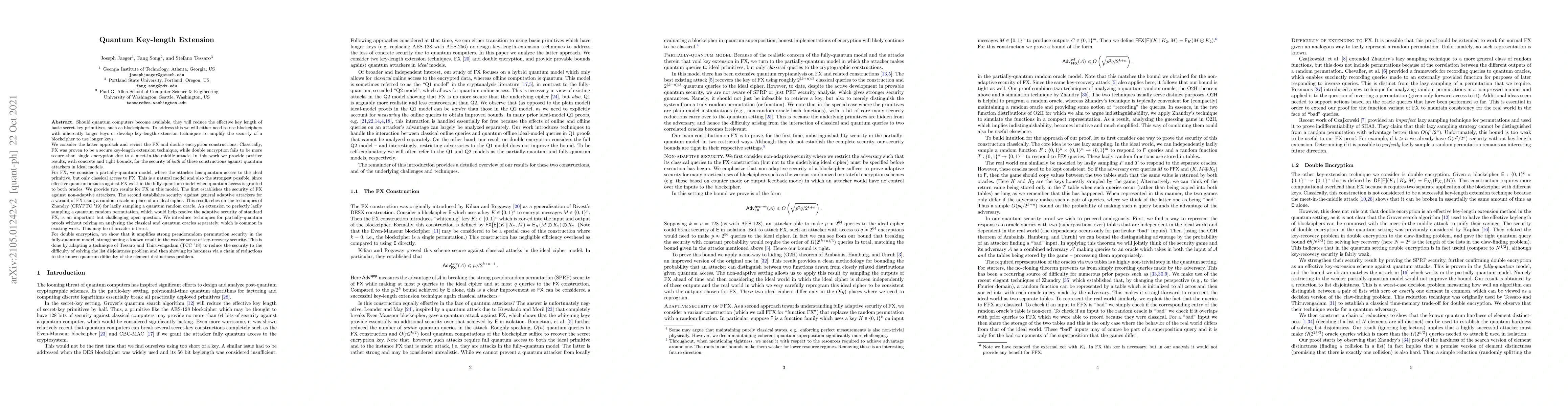 Thumbnail for Quantum Key-length Extension