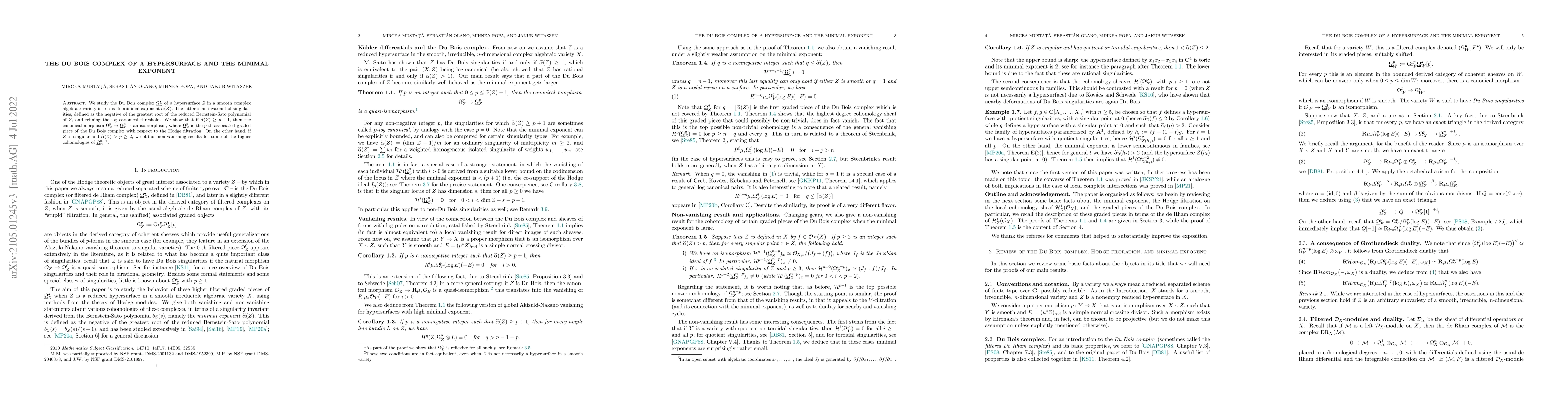 Thumbnail for The Du Bois complex of a hypersurface and the minimal exponent