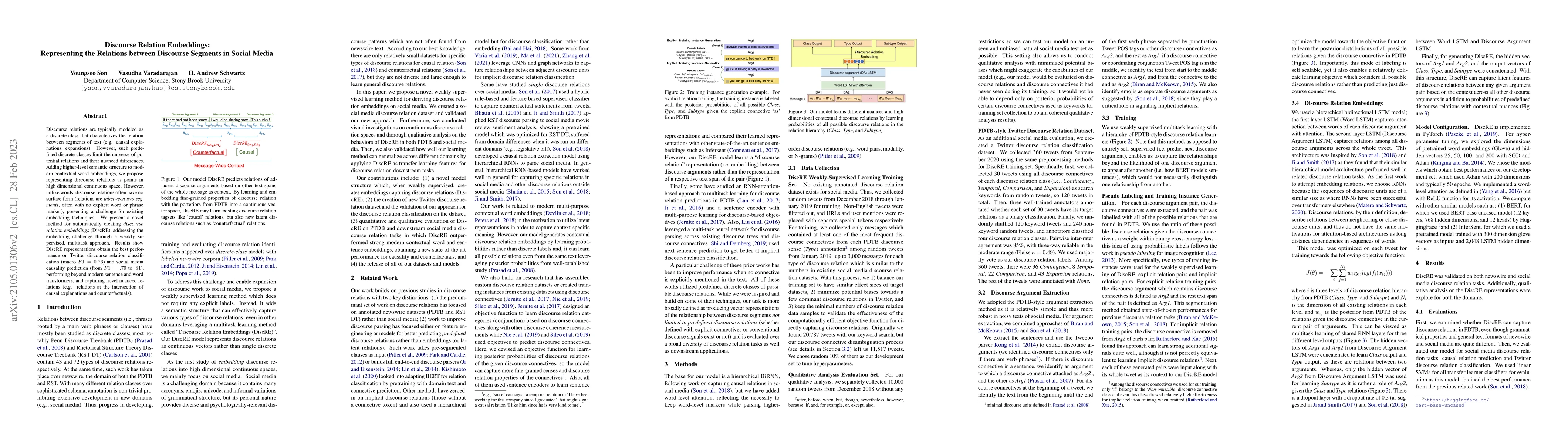 Thumbnail for Discourse Relation Embeddings: Representing the Relations between
  Discourse Segments in Social Media