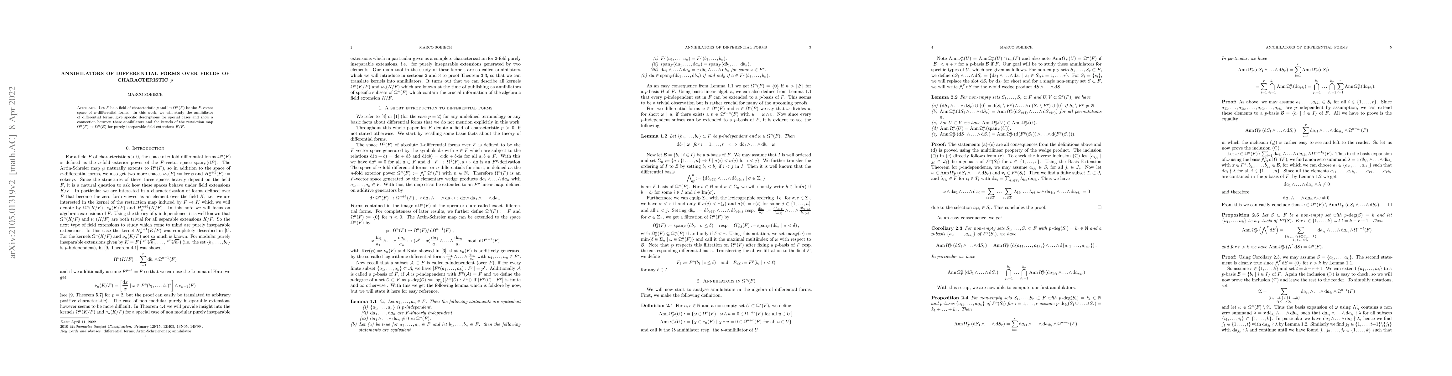 Thumbnail for Annihilators of differential forms over over fields of characteristic p