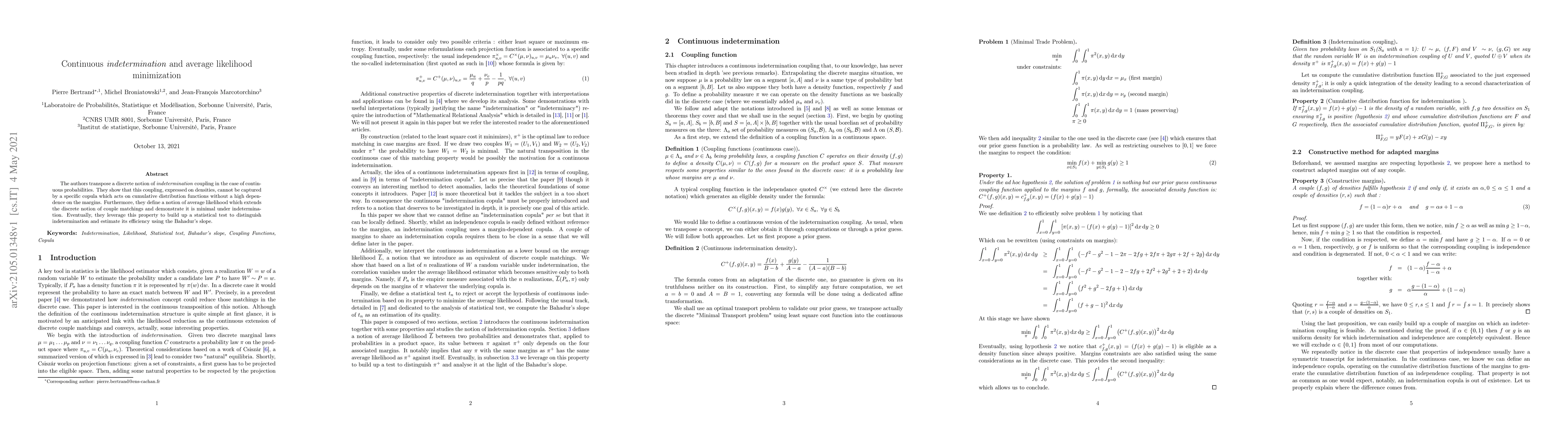 Thumbnail for Continuous indetermination and average likelihood minimization
