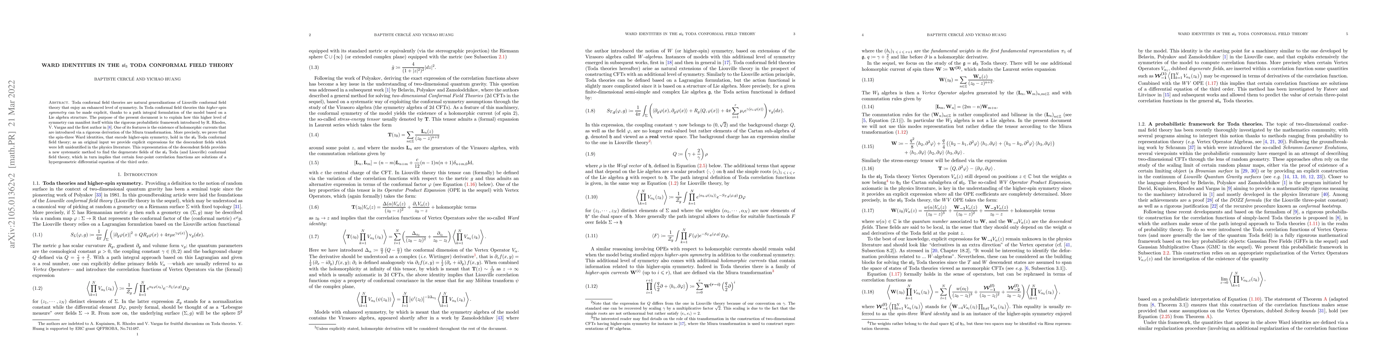 Thumbnail for Ward identities in the $\mathfrak{sl}_3$ Toda conformal field theory