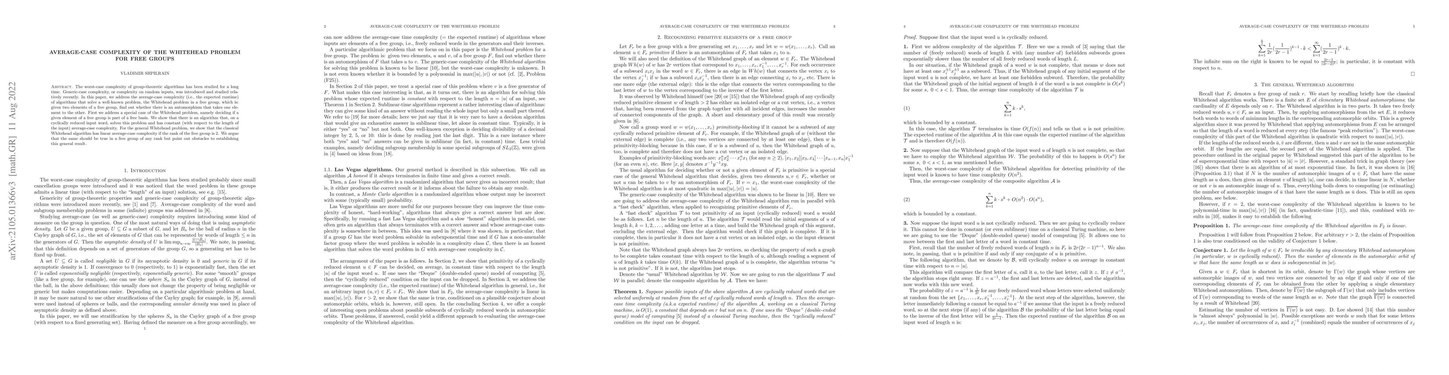 Thumbnail for Average-case complexity of the Whitehead problem for a free group