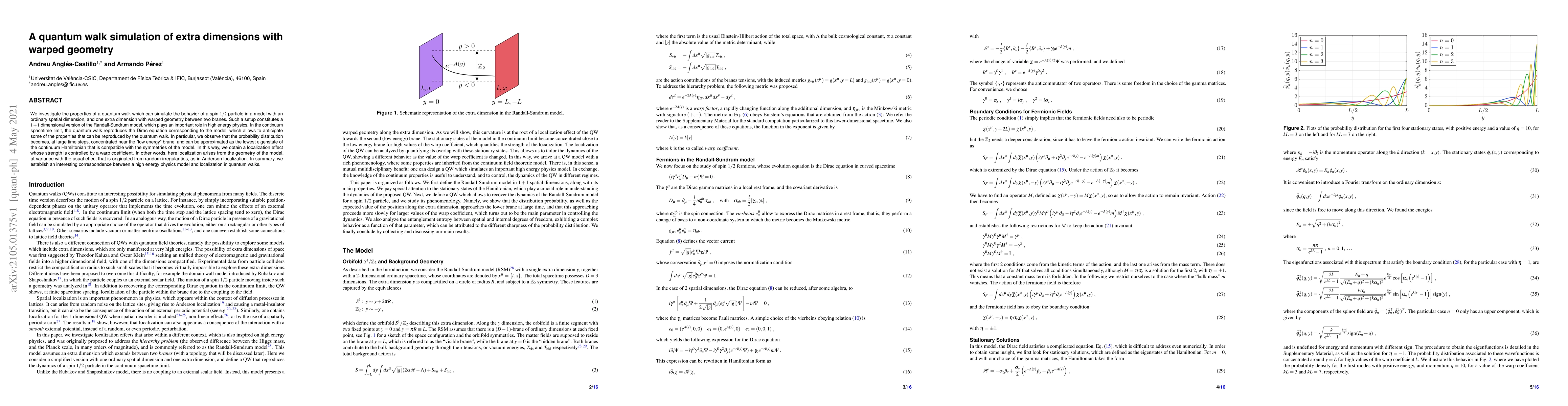 Thumbnail for A quantum walk simulation of extra dimensions with warped geometry