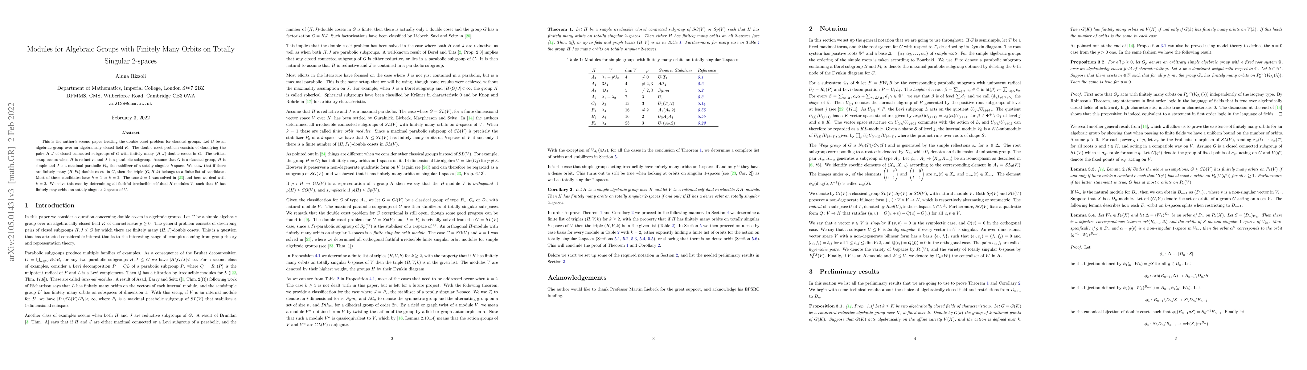 Thumbnail for Modules for algebraic groups with finitely many orbits on totally
  singular 2-spaces