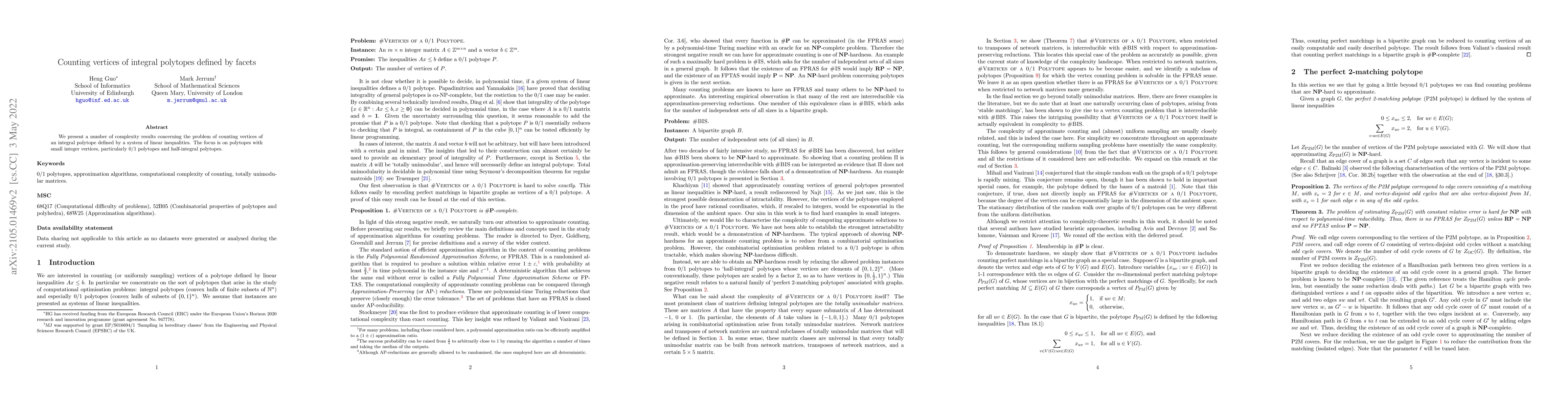 Thumbnail for Counting vertices of integral polytopes defined by facets