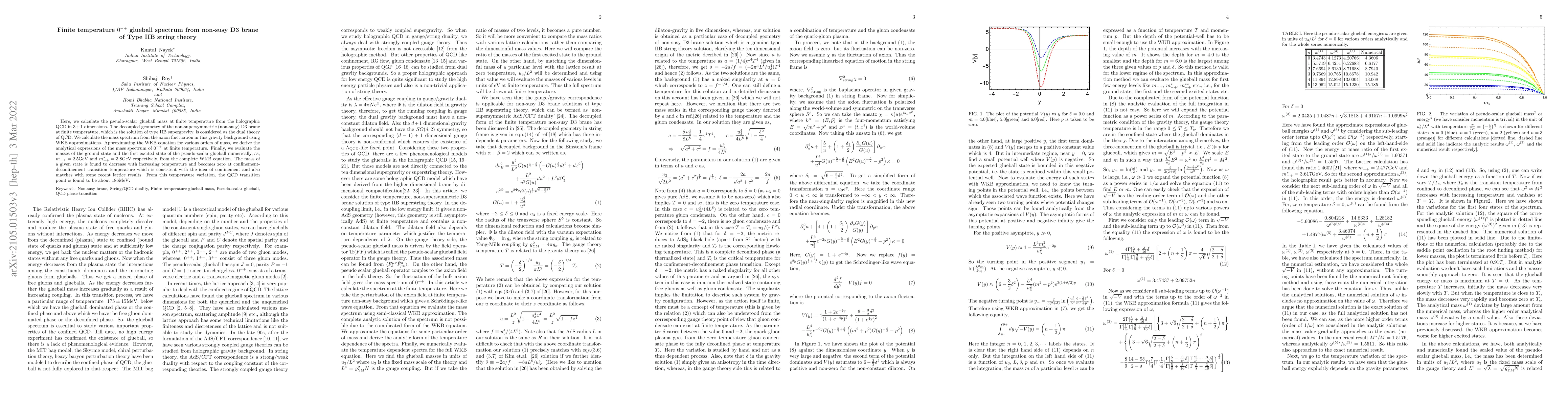Thumbnail for Finite temperature $0^{-+}$ glueball spectrum from non-susy D3 brane of
  Type IIB string theory