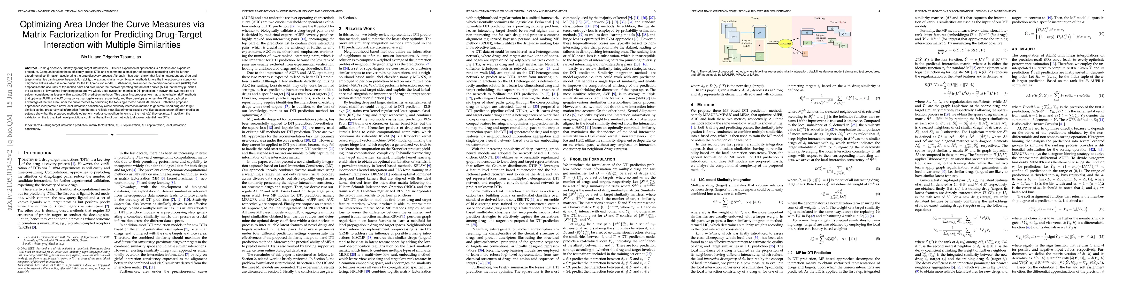 Thumbnail for Optimizing Area Under the Curve Measures via Matrix Factorization for
  Predicting Drug-Target Interaction with Multiple Similarities