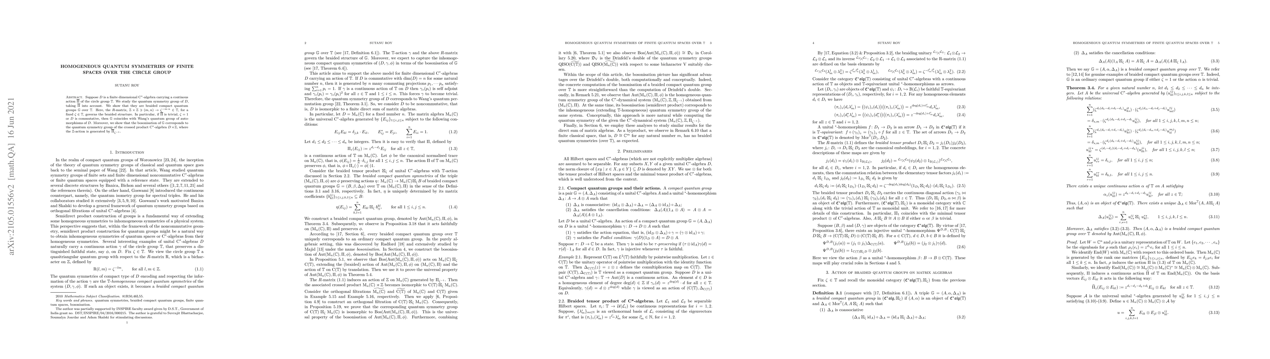 Thumbnail for Homogeneous quantum symmetries of finite spaces over the circle group