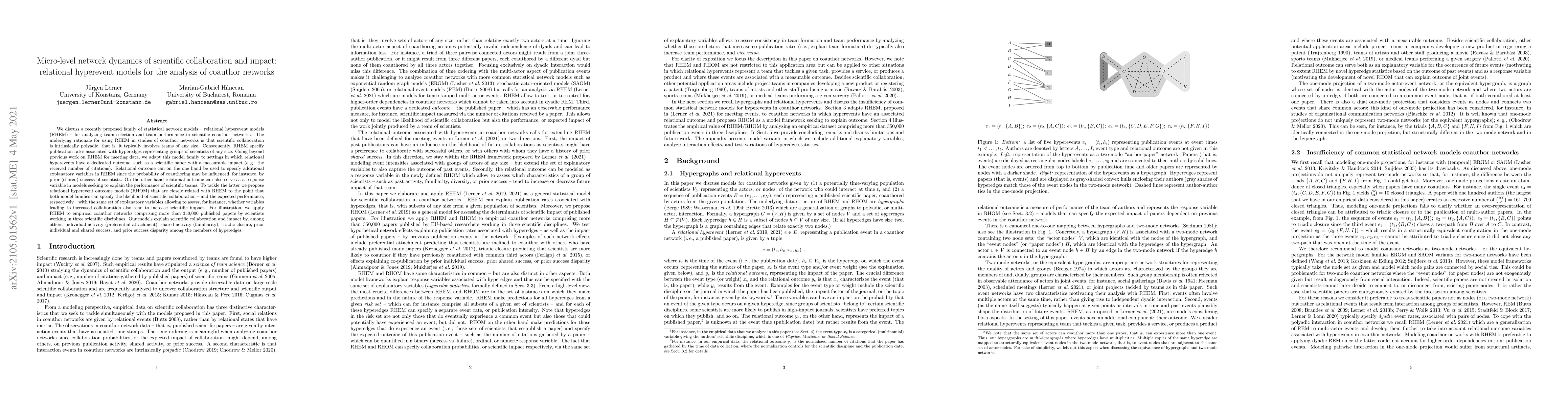 Thumbnail for Micro-level network dynamics of scientific collaboration and impact:
  relational hyperevent models for the analysis of coauthor networks