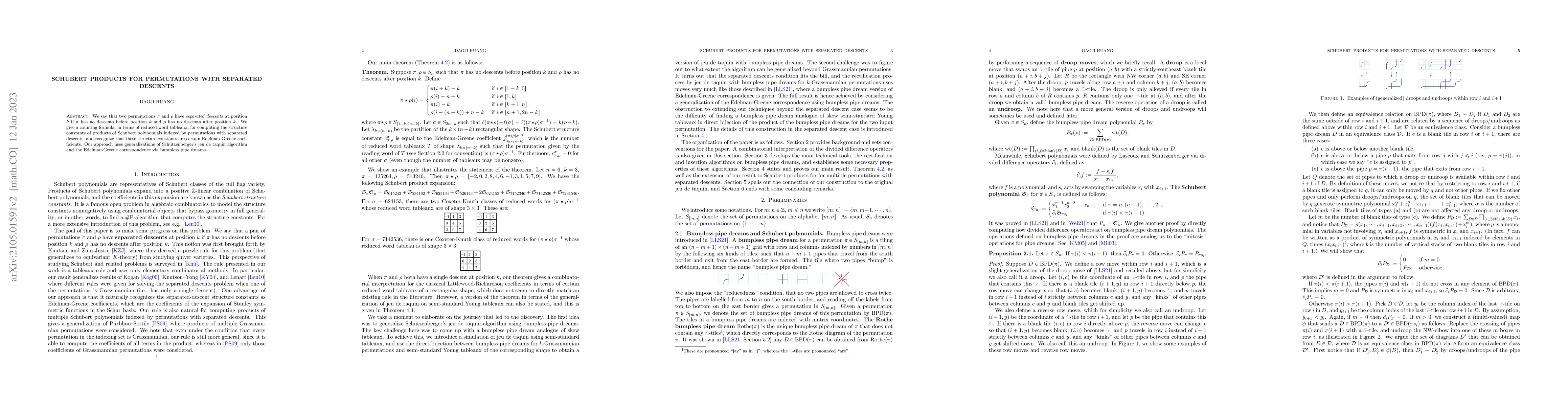 Thumbnail for Schubert Products for Permutations with Separated Descents