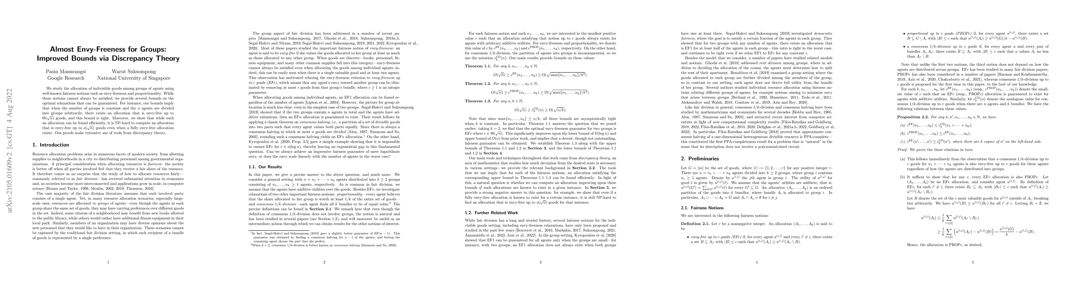 Thumbnail for Almost Envy-Freeness for Groups: Improved Bounds via Discrepancy Theory