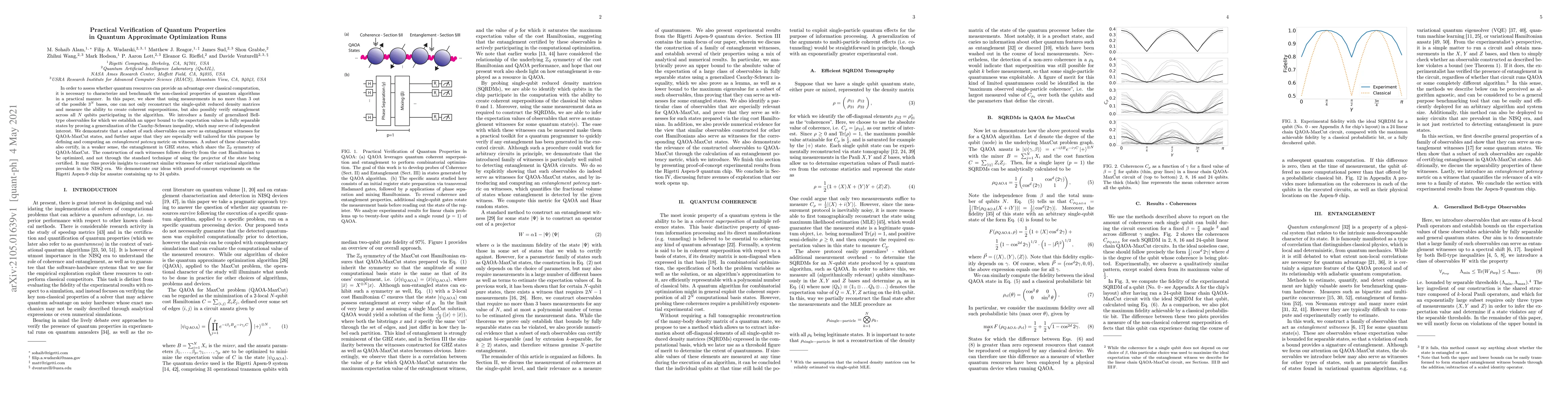 Thumbnail for Practical Verification of Quantum Properties in Quantum Approximate
  Optimization Runs