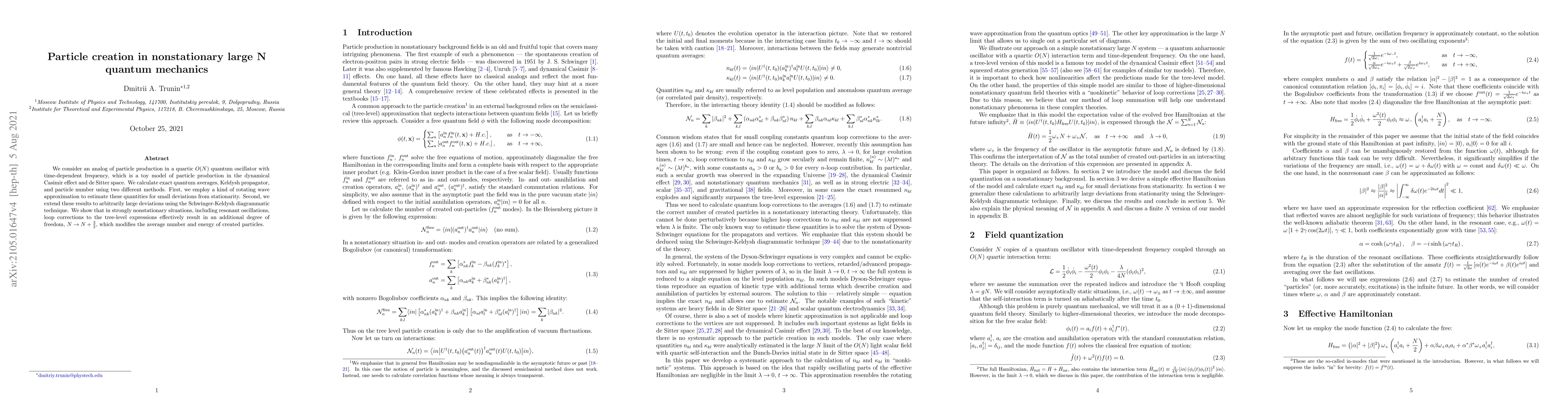 Thumbnail for Particle creation in nonstationary large N quantum mechanics