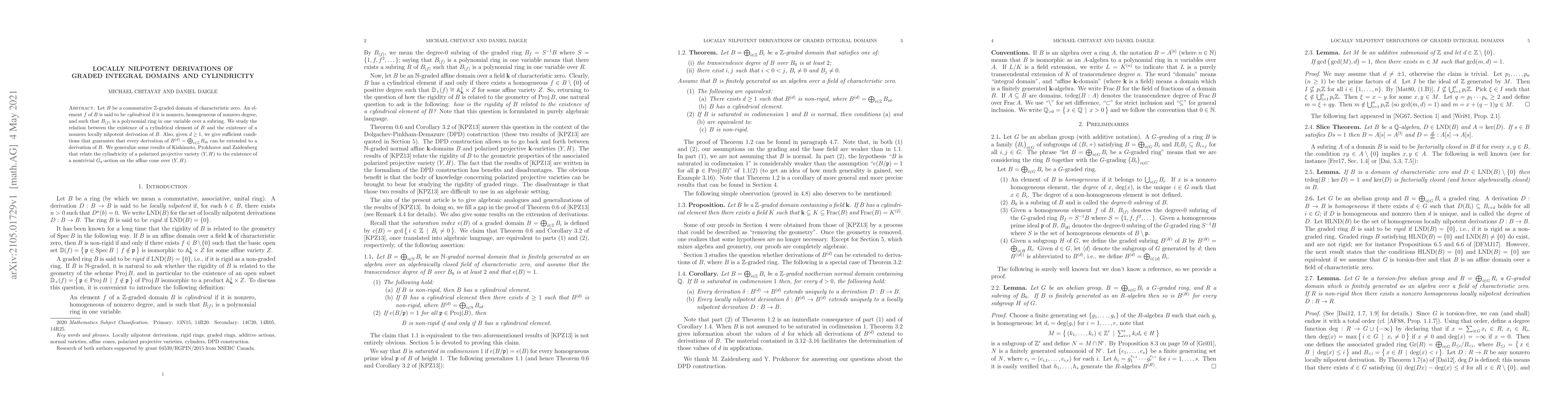 Thumbnail for Locally nilpotent derivations of graded integral domains and
  cylindricity