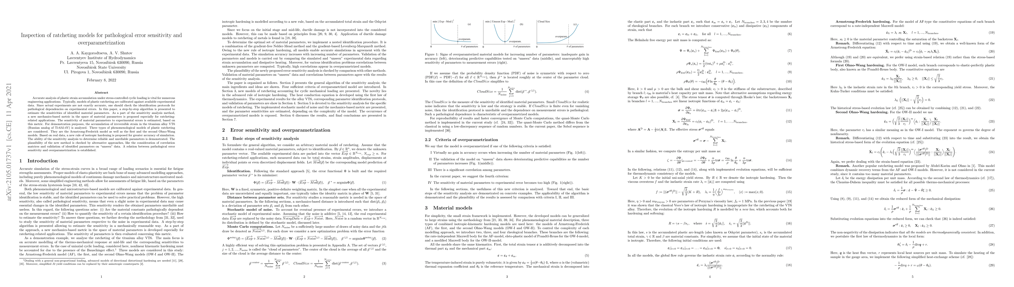 Thumbnail for Inspection of ratcheting models for pathological error sensitivity and
  overparametrization