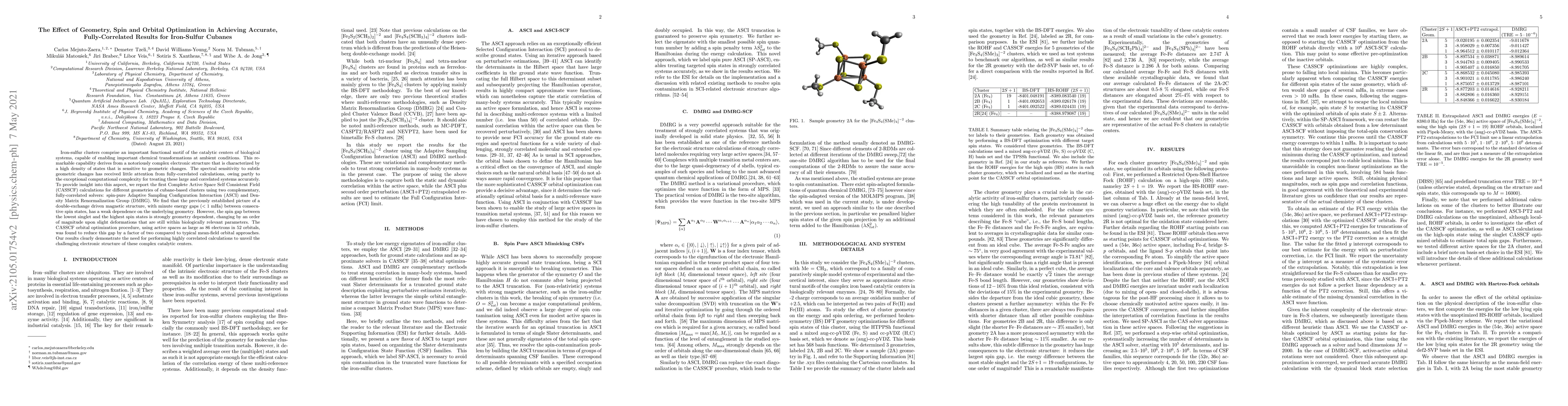 Thumbnail for The Effect of Geometry, Spin and Orbital Optimization in Achieving
  Accurate, Fully-Correlated Results for Iron-Sulfur Cubanes