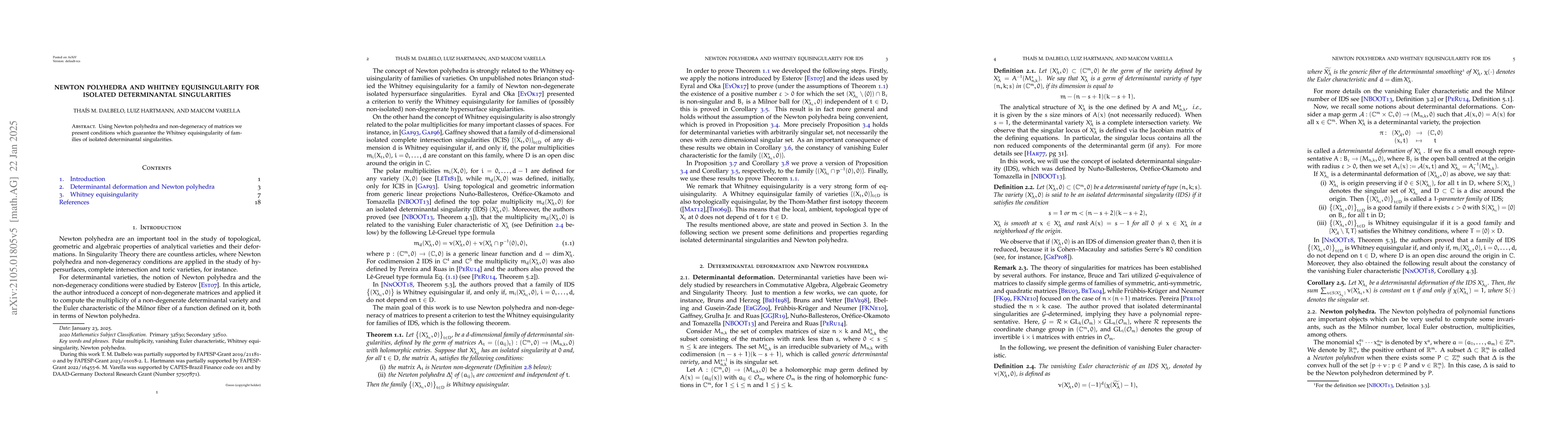 Thumbnail for Newton Polyhedra and Whitney Equisingularity for Isolated Determinantal
  Singularities