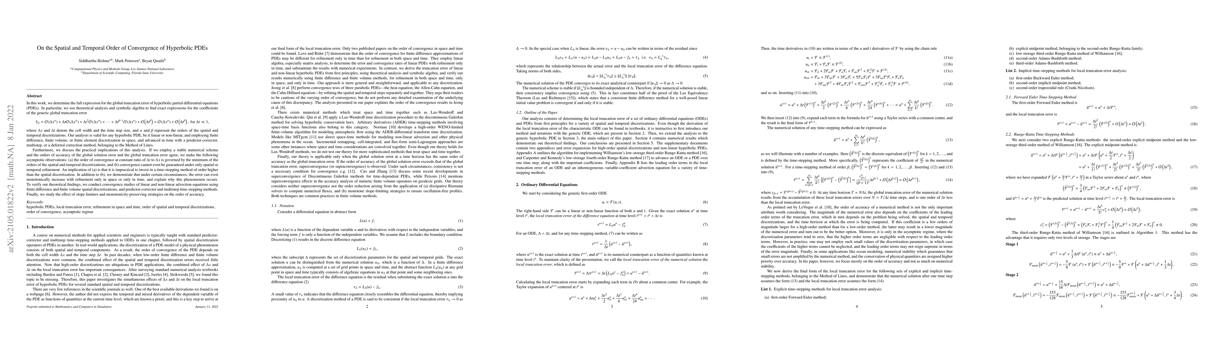 Thumbnail for On the Spatial and Temporal Order of Convergence of Hyperbolic PDEs