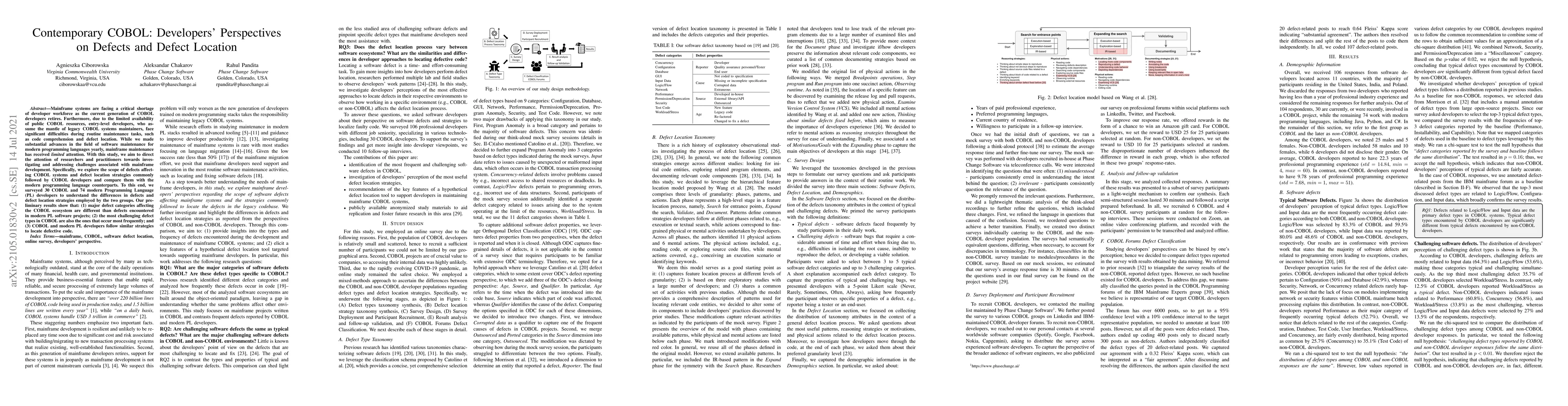 Thumbnail for Contemporary COBOL: Developers' Perspectives on Defects and Defect
  Location