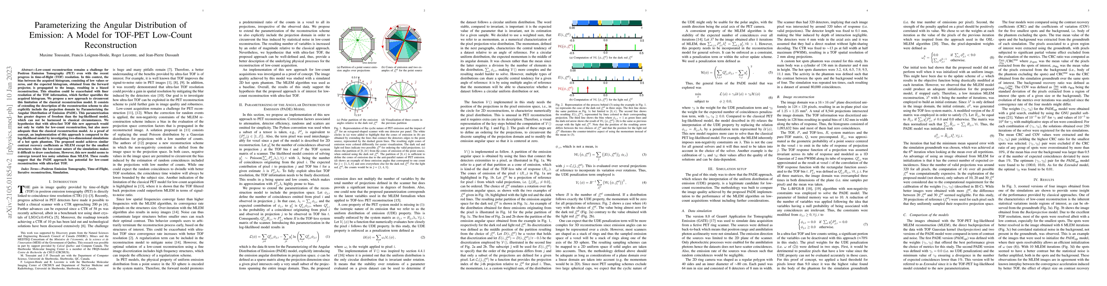 Thumbnail for Parameterizing the Angular Distribution of Emission: A Model for TOF-PET
  Low-Count Reconstruction