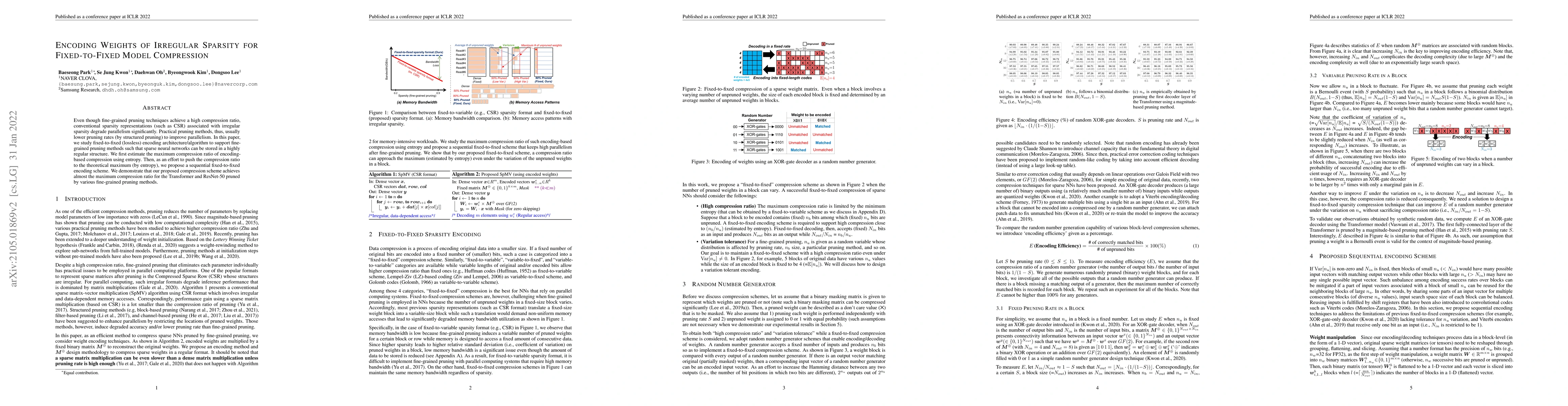 Thumbnail for Encoding Weights of Irregular Sparsity for Fixed-to-Fixed Model
  Compression