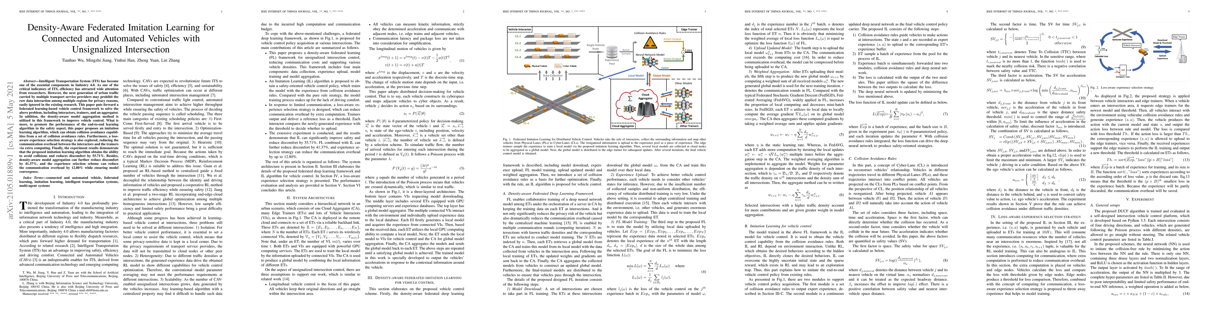 Thumbnail for Density-Aware Federated Imitation Learning for Connected and Automated
  Vehicles with Unsignalized Intersection