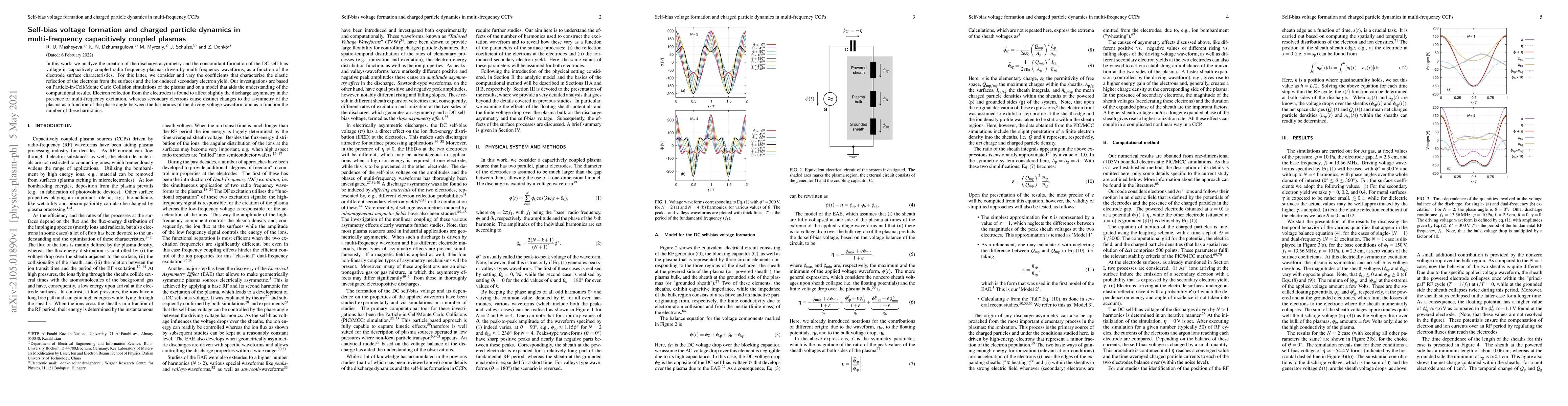 Thumbnail for Self-bias voltage formation and charged particle dynamics in
  multi-frequency capacitively coupled plasmas
