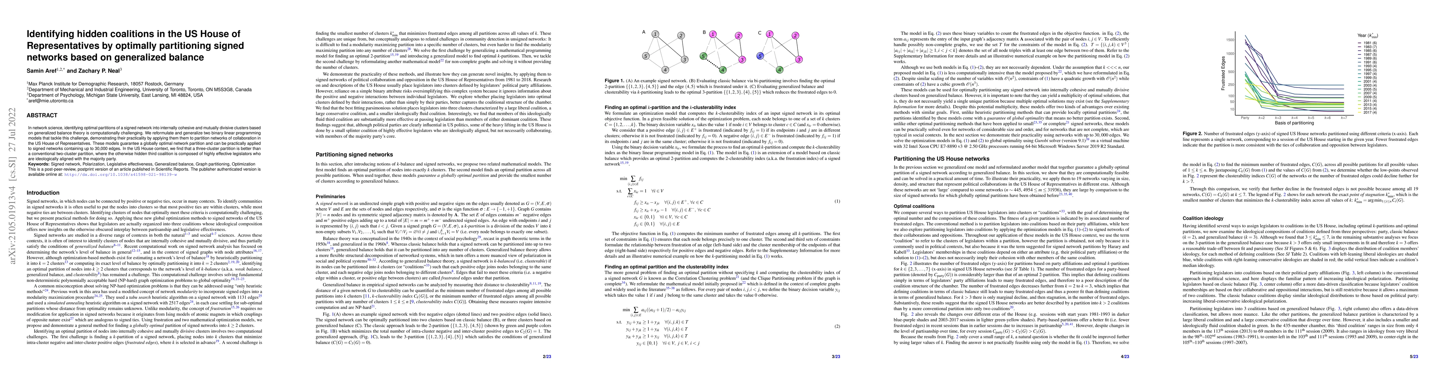 Thumbnail for Identifying hidden coalitions in the US House of Representatives by
  optimally partitioning signed networks based on generalized balance