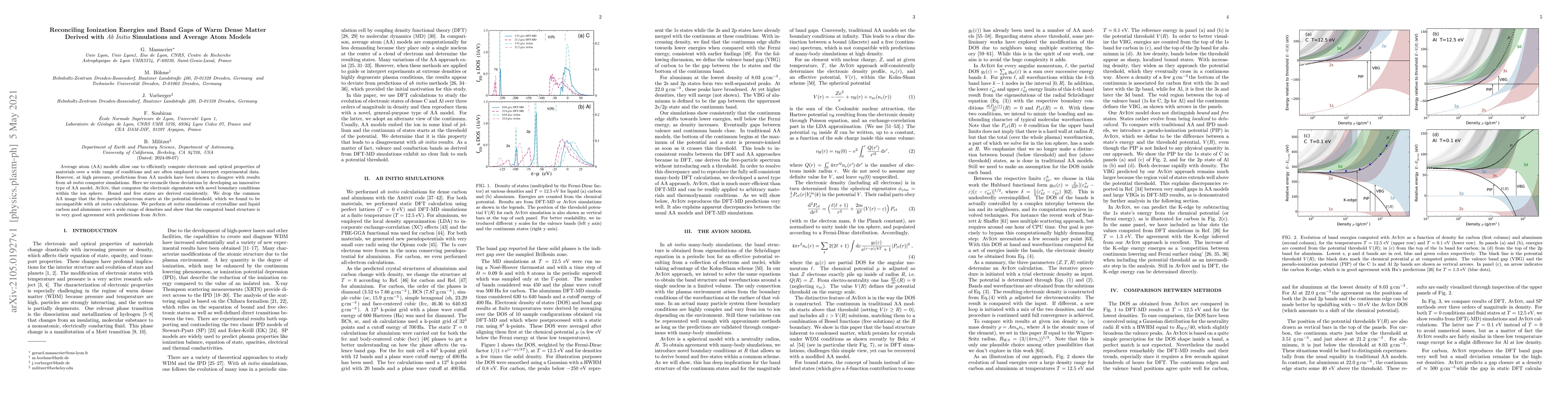 Thumbnail for Reconciling ionization energies and band gaps of warm dense matter
  derived with ab initio simulations and average atom models