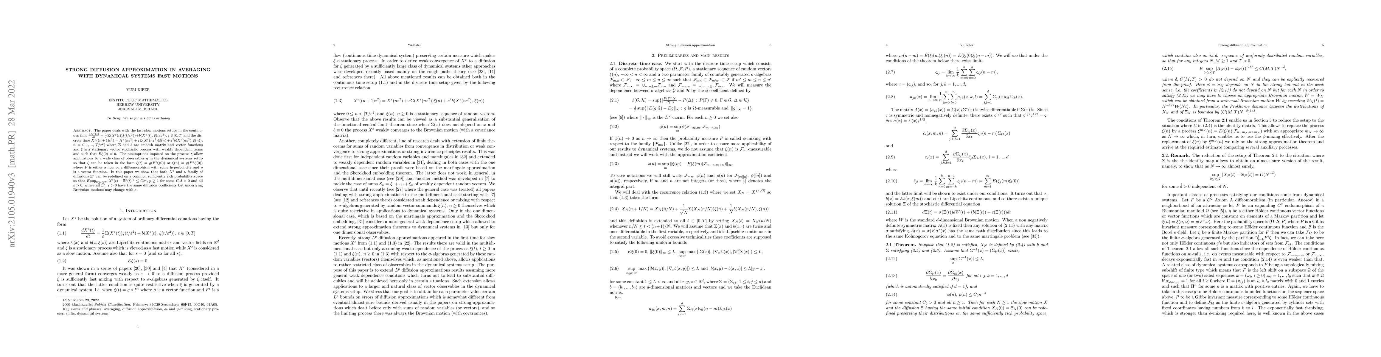 Thumbnail for Strong diffusion approximation in averaging with dynamical systems fast
  motion