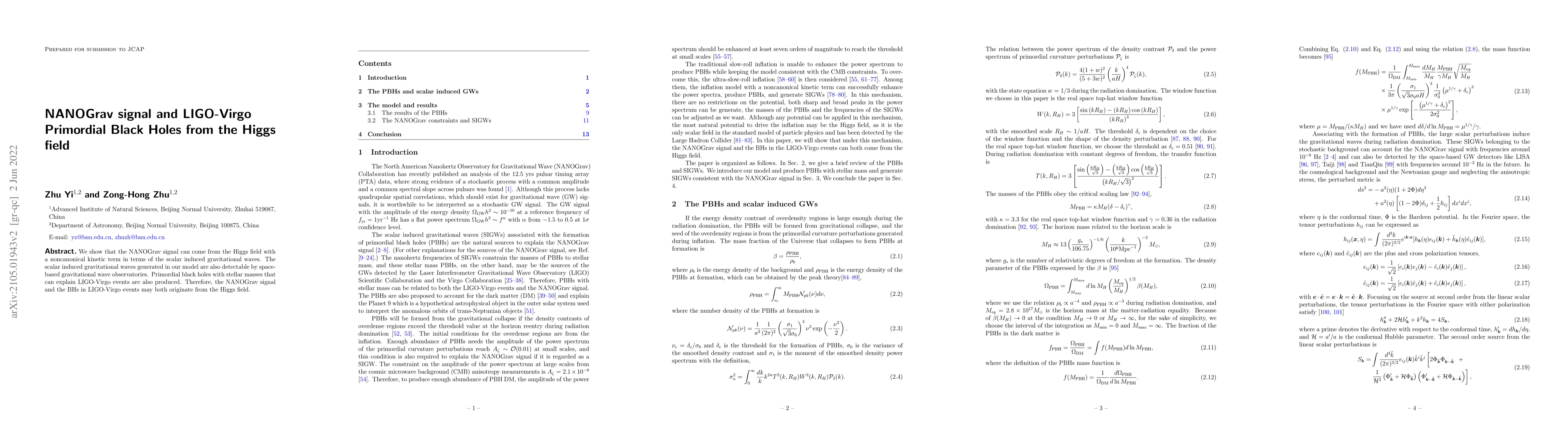 Thumbnail for NANOGrav signal and LIGO-Virgo Primordial Black Holes from the Higgs
  field
