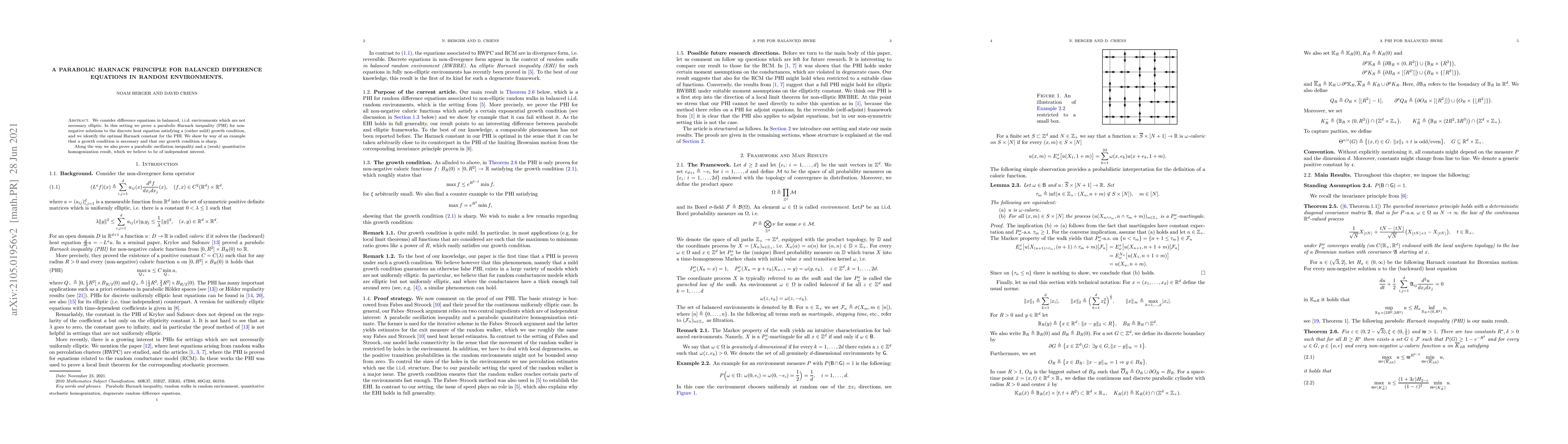Thumbnail for A parabolic Harnack principle for balanced difference equations in
  random environments